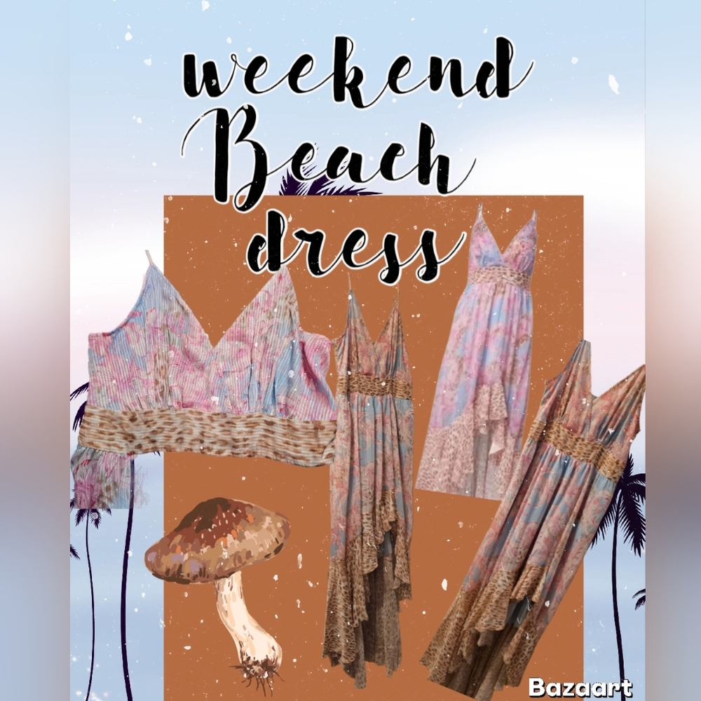 Venus Tropical Floral & Animal Print Maxi Dress with Gold Thread Accent Size 14